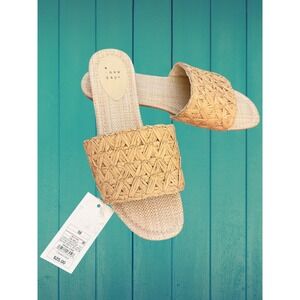 A New Day Tan Arabella Woven Slide Sandals Womens 10 Straw Raffia Flat Slides